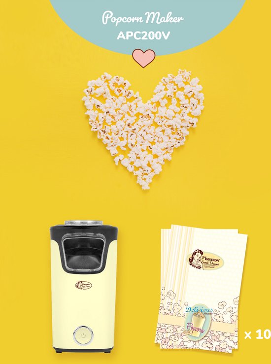 Bestron Popcorn machine - APC200V - Popcornmaker - Incl. 10 popcorn zakken en maatlepel - Klaar in 2 min - Geel - 5 jaar garantie — afbeelding 4