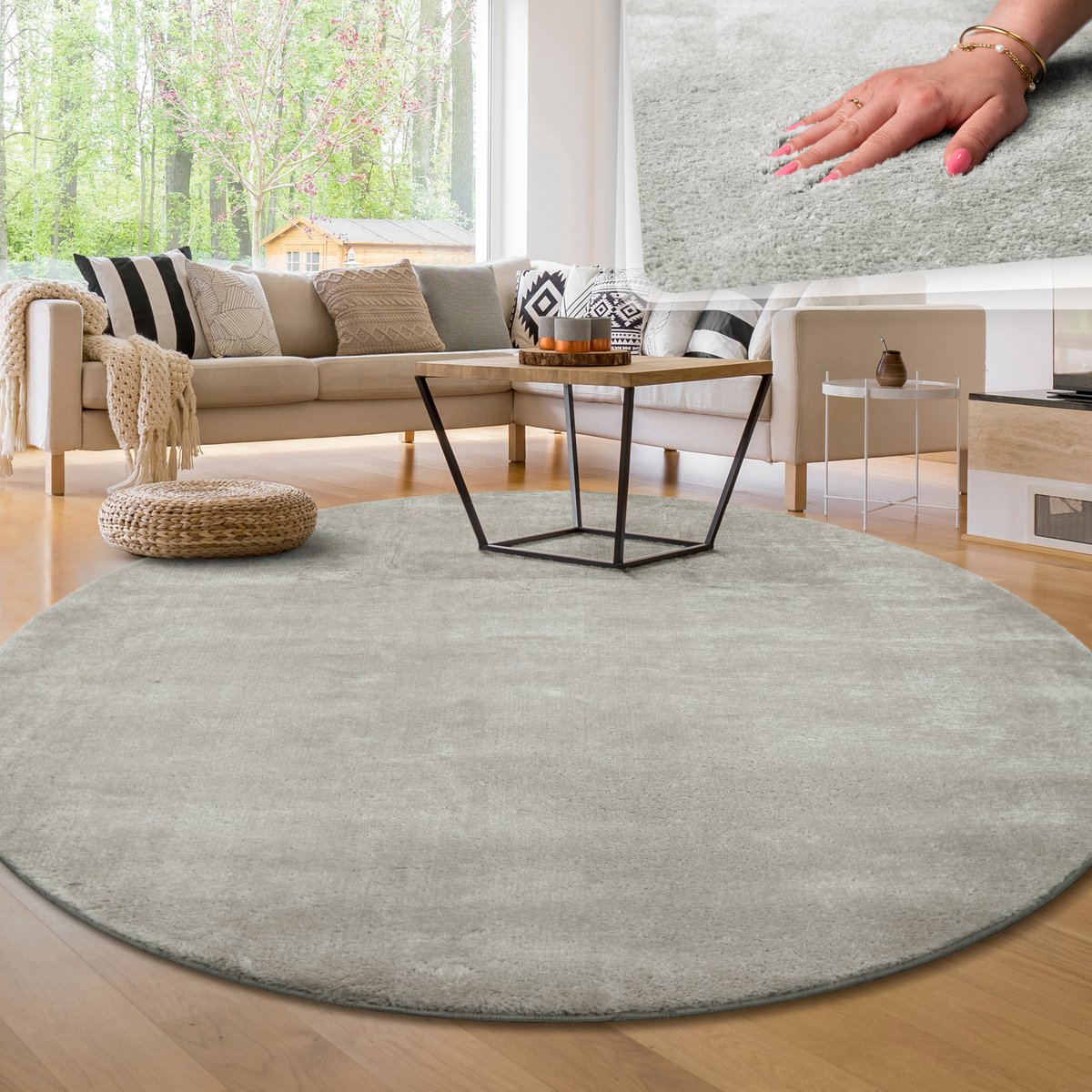 Paco Home Moderne woonkamer tapijt kortpolig wasbaar zacht uni effect bont antislip 120 cm Rund