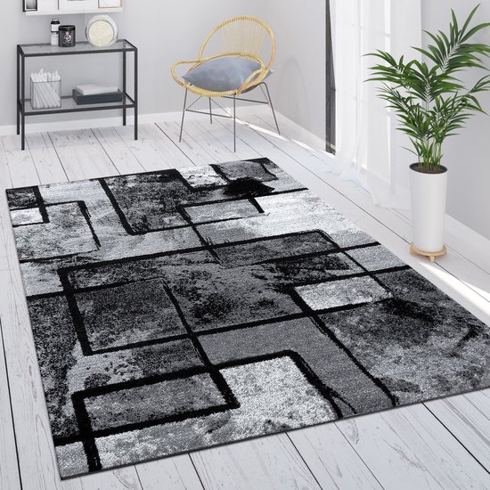Paco Home Vloerkleed Grijs Woonkamer Vintage Laagpolig Geometrisch Abstract Patroon 140x200 cm