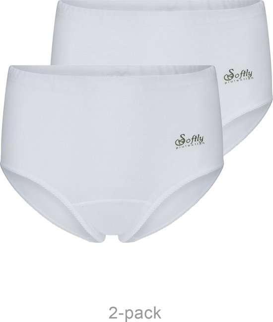 Beeren 2-pak Julia taille slip met badstof kruisje Softly - Hoge Katoenen dames onderbroek - Oma ondergoed - Wit / M