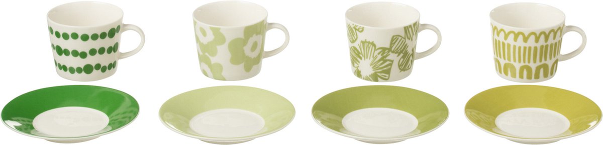 J-Line kop + schoteltje - keramiek - groen - small - doos van 4 stuks