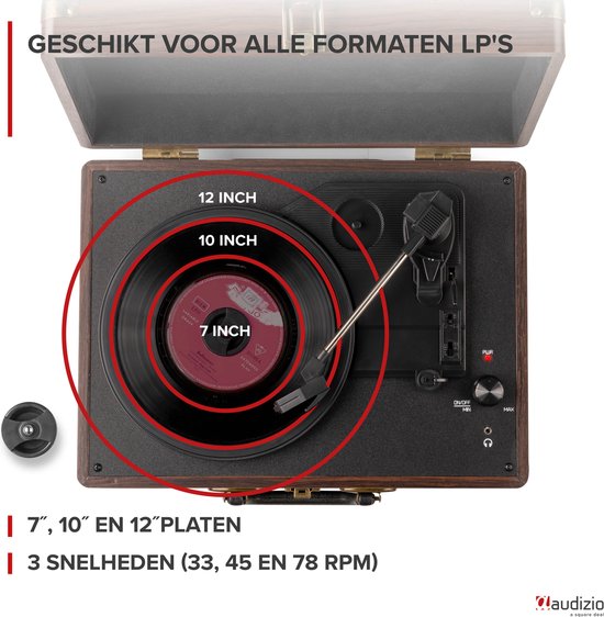Retro platenspeler met speakers - Audizio RP114W - Model 2025 - met PC software - Houtlook — afbeelding 4