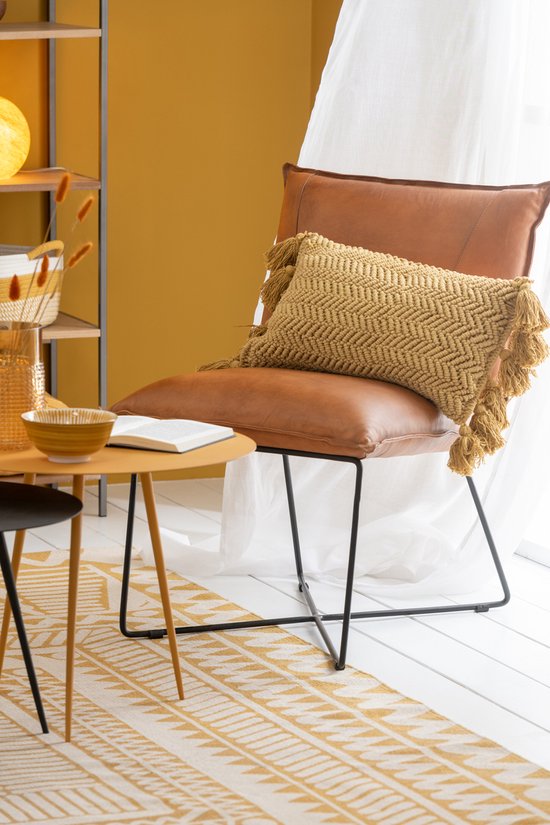 J-Line coussin Floches Rectangulaire - coton - ocre