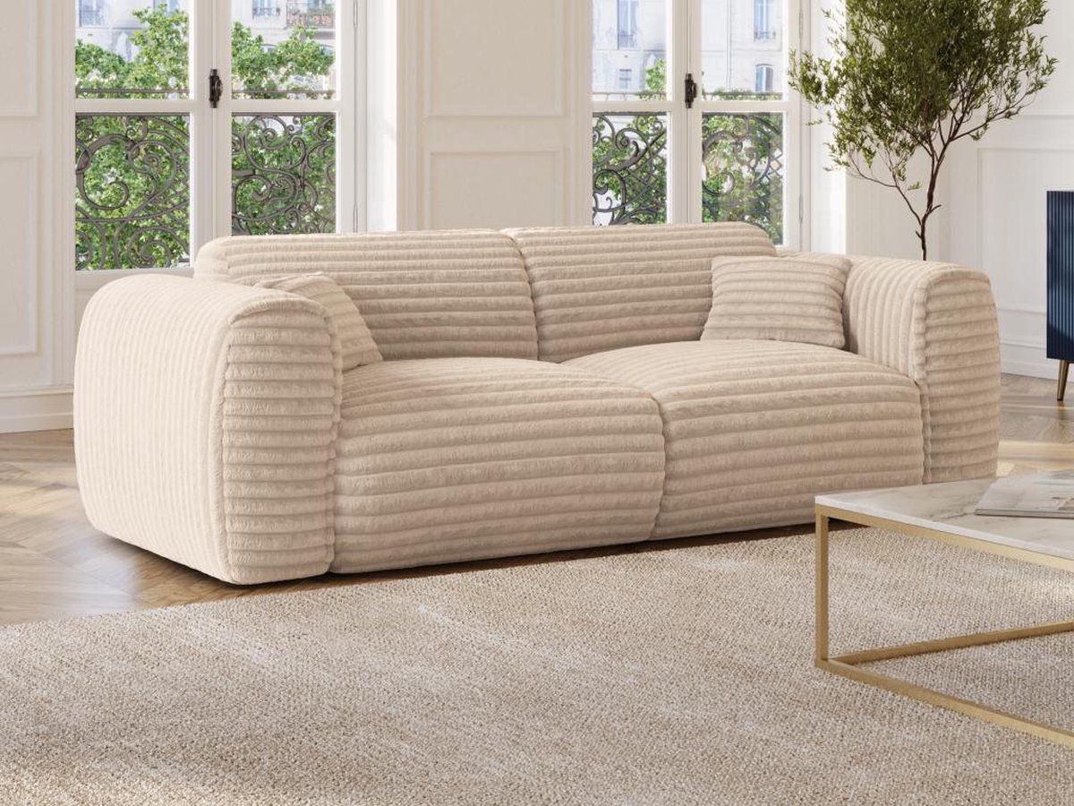 Vente-unique Driezitsslaapbank express in beige, dik ribfluweel - Slaapoppervlak 140 cm - POGNIA