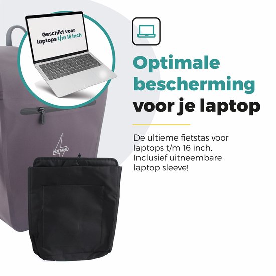 Voltano Luxe E-bike Fietstas 28L - Taupe - Pakaftas Met Laptop vak - 100% Waterdicht - Met Gratis Schouderband van Voltano — afbeelding 2