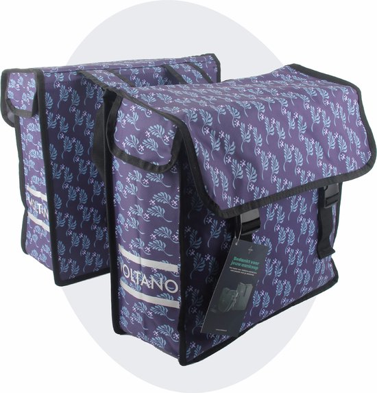 Voltano Dubbele Fietstas Purple Passion - Zwart met Blauw en Paars Met Bloemen - 38 Liter - 100% Waterdicht Polyester - Vrolijke Fietstassen