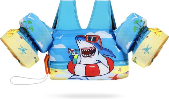 Swim Arm Band Cartoon Swimming Wings - Toddler Swim Vest for Kids - Pool Float Vests Sleeves Shoulder Straps Arm Floaties - Children 25-60 lbs Learn to Swim Blue & Shark