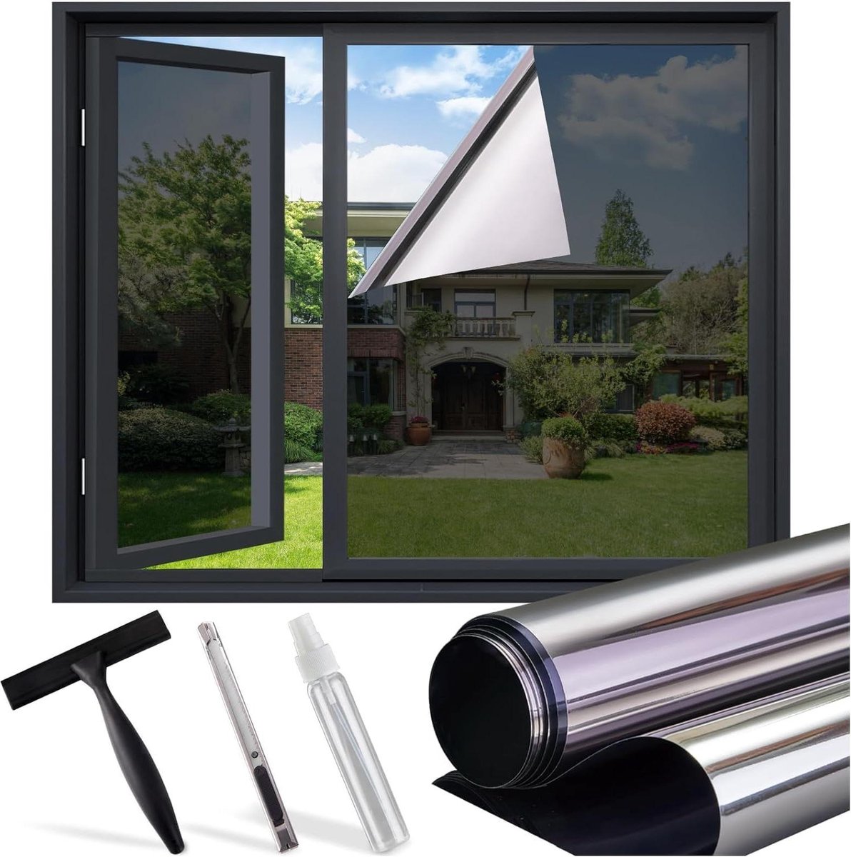 Spiegelfolie zonwerende folie zelfklevend - UV-bescherming - Binnen of buiten - Hittebescherming - Statische raamfolie - Privacy - Getinte folie - Thuis - 115 x 300 cm