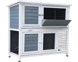 Konijnenhok voor Buiten 4ft 2-Tier Double Decker Konijn-Cavia Hutch met Schuifbakken & Ramp Run-Home Double Decker (grijs) Konijnenhok voor Buiten