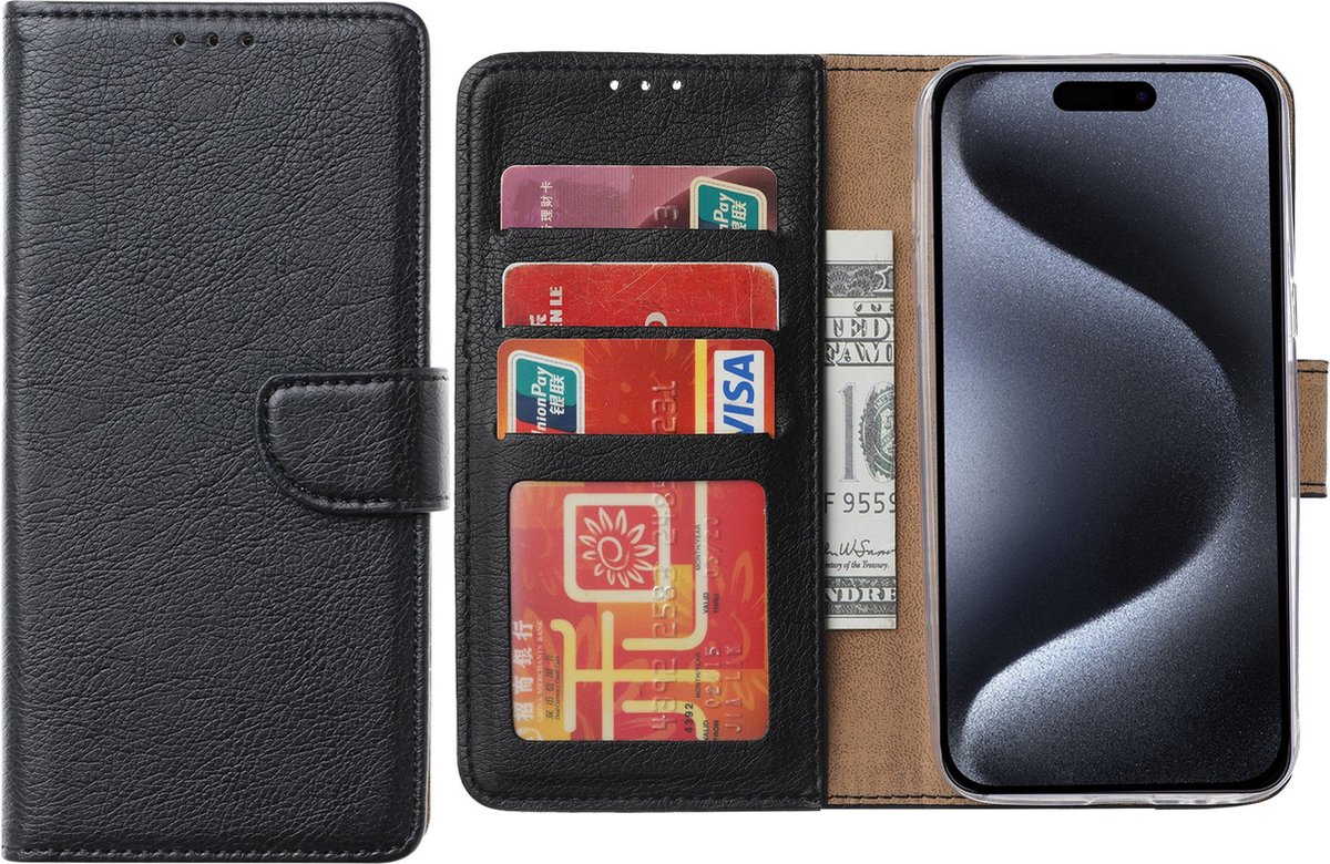 Hoesje Geschikt voor iPhone 15 Pro Max – Arara bookcase met pasjeshouder- Zwart