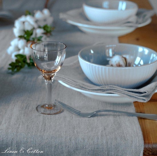 Linen & Cotton Vintage Rustiek Shabby Chic LandeljikTafelloper Stof Rustico - 100% Linnen, Ecru Wit (44 x 270 cm) Lang LoperTafelkleden Artikelen voor Landhuis Hut Huis Keuken Woonkamer Decoratie