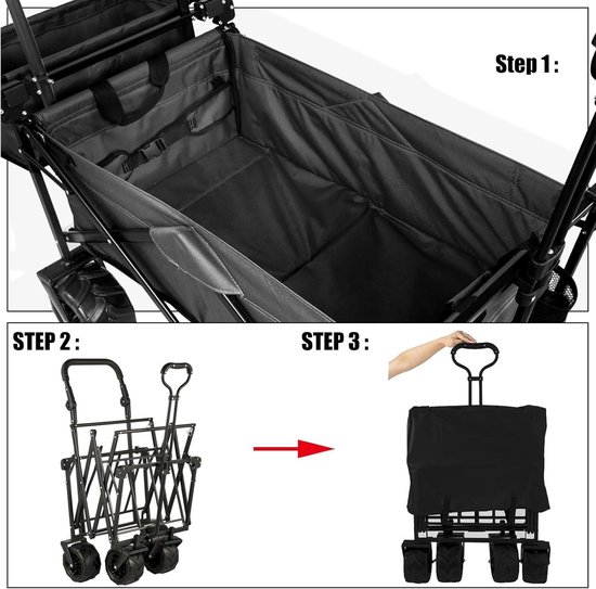 Opvouwbare bolderkar 927 x 543 x 985 cm - handwagen tot 100 kg draagkracht - zwarte gereedschapswagen met dak — afbeelding 4