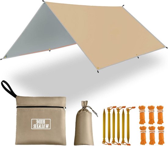 SLDAGe Lichtgewicht Camping Tarp Waterdicht, 3x4m Draagbare Hangmat Tarp Tent, Premium Rain Fly, Zonnescherm luifel met zilveren coating, Bushcraft Survival Shelter voor wandelen,zwart