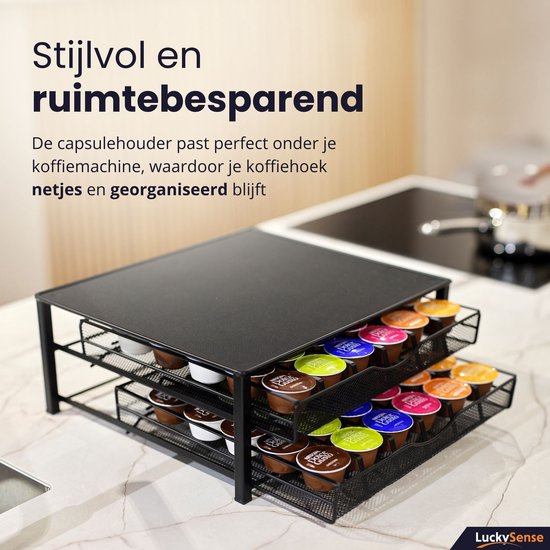 Porte-capsules avec tiroir Dolce Gusto - Porte-gobelet pour 72 capsules de Café - Porte- Porte-capsules - Acier inoxydable - Zwart