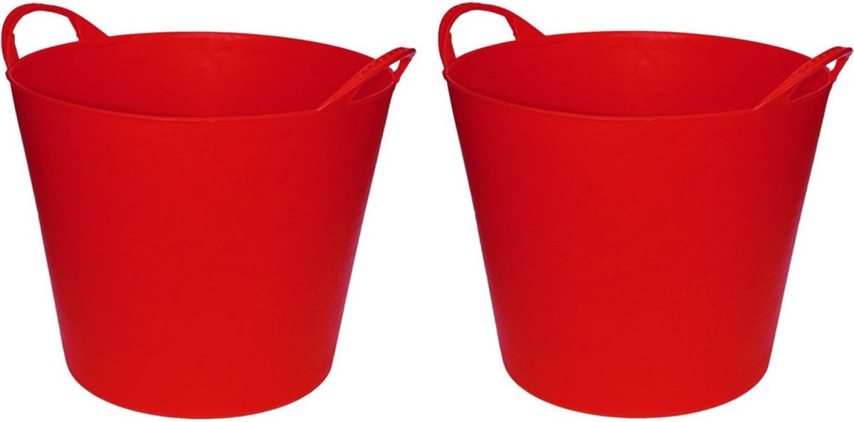Goedkoopste Flexibele emmer/wasmand/kuip - 2x - rood - 20 liter - Opbergmanden - Wasmanden - Flexibele emmers - 35 x 30 cm