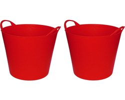 Flexibele emmer/wasmand/kuip - 2x - rood - 20 liter - Opbergmanden - Wasmanden - Flexibele emmers - 35 x 30 cm