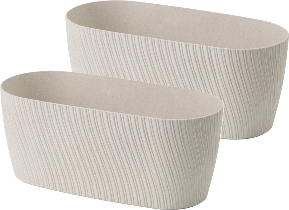 Form Plastic Plantenbak/bloembak Waves - 2x - kunststof - ivoor wit - D27 x B12 x H12 cm - met opvang schotel - rond