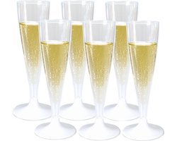 Goldplast champagneglas - 6x - met losse voet - 138ml - transparant - herbruikbaar - Kunststof