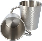 Gobelets - Gobelets à double paroi (4 pièces !) - Tasses à café design hexagonal - Tasses à thé en Honeycomb , tasses en acier inoxydable - Acier inoxydable - Avec poignée - Argent - 300 ml