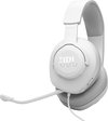 Witte gaming koptelefoon van JBL met stoffen oorschelpen en microfoon.