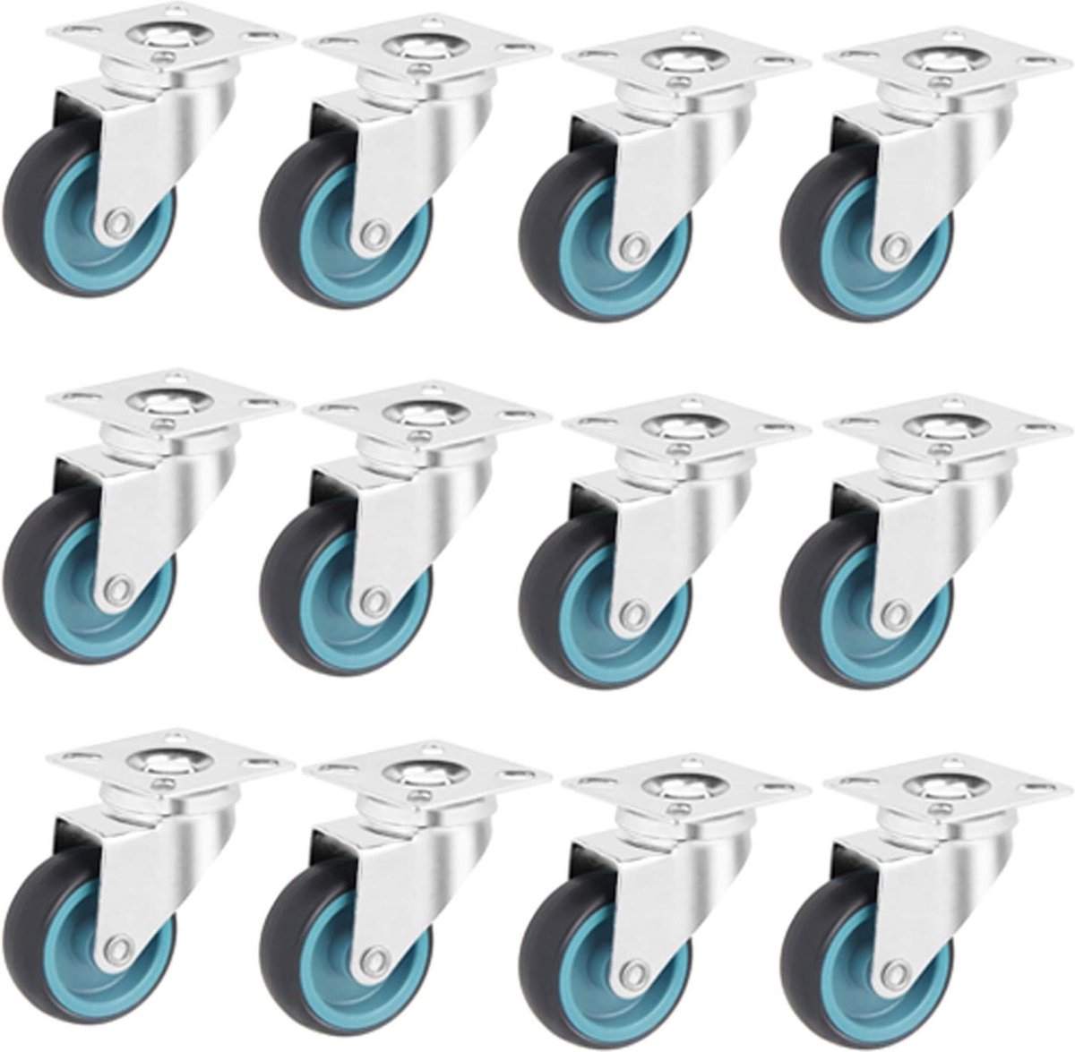 Swivel Caster Meubilair Tafel Garage Trolley - Rubber Dubbele Wielen - Set van 4