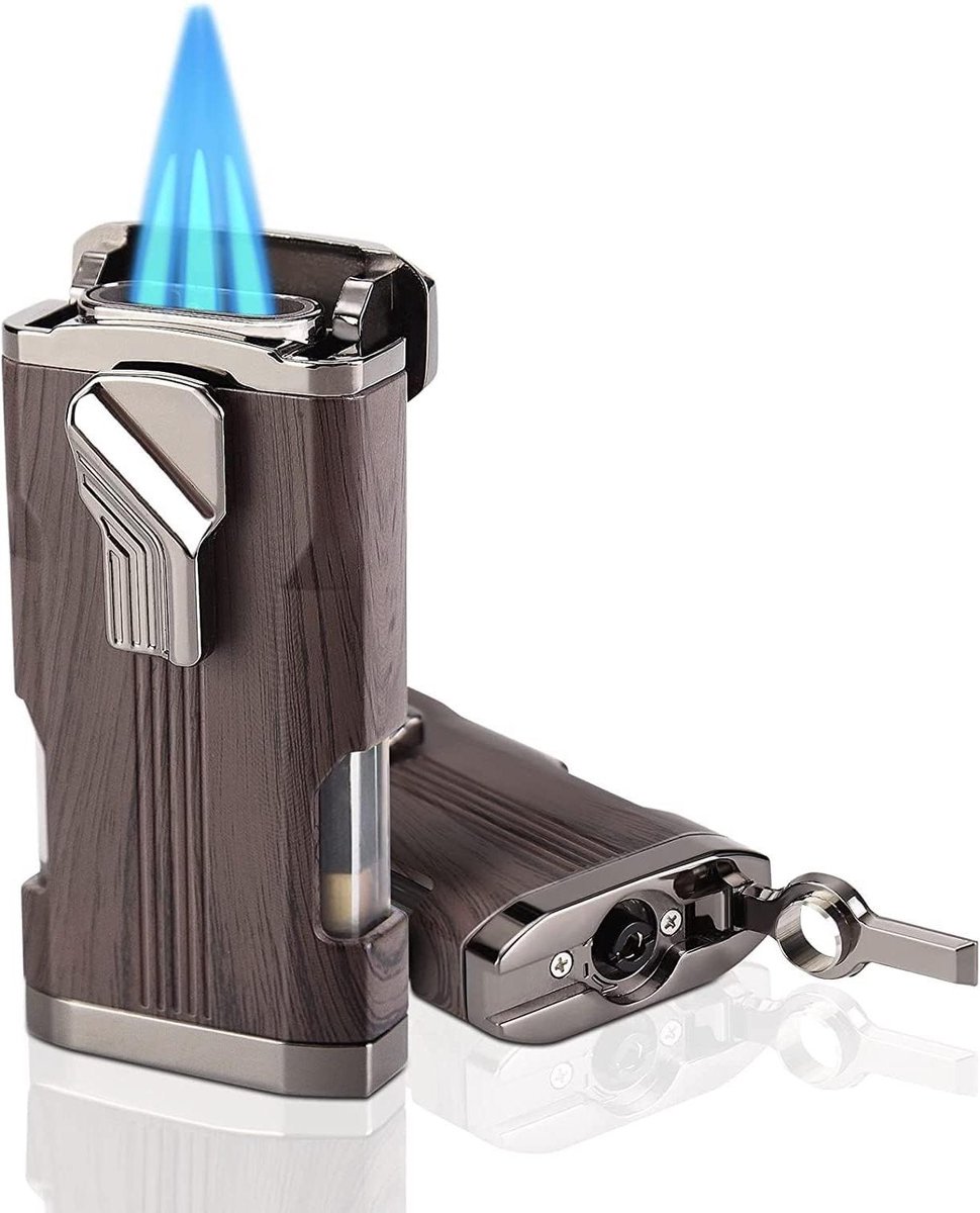 Goedkoopste Navulbare Triple Jet Flame Torch Lighter - Butane Fuel, Zichtbaar Tankvenster - Stevige Winddichte Aansteker met Perforator - Creatieve Cadeaus for Mannen