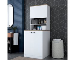 KD102 Wasmachinekast | 100% MELAMINE | Wit, Walnoot - Emob - wasmachinekast_enkel - Wit - Spaanplaat
