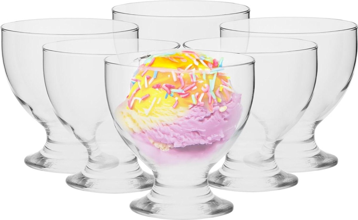 Dessertkommen van helder glas 475 ml Set van 6 Korte steel IJscoupe Vaatwasmachinebestendig