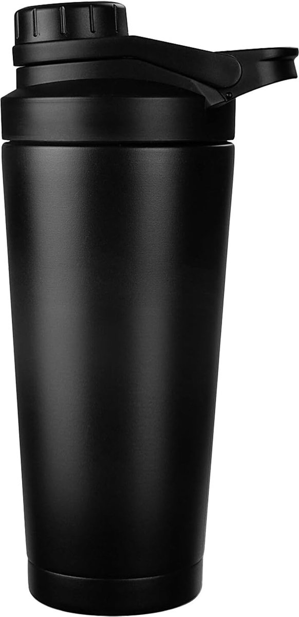 Goedkoopste Shaker Proteïneshak, 750 ml, zwart, eiwitshaker met zeefshaker, roestvrij staal, dubbelwandig, vacuüm geïsoleerd, BPA-vrij, lekvrij, roestvrijstalen thermosfles, voor eiwitsportdranken