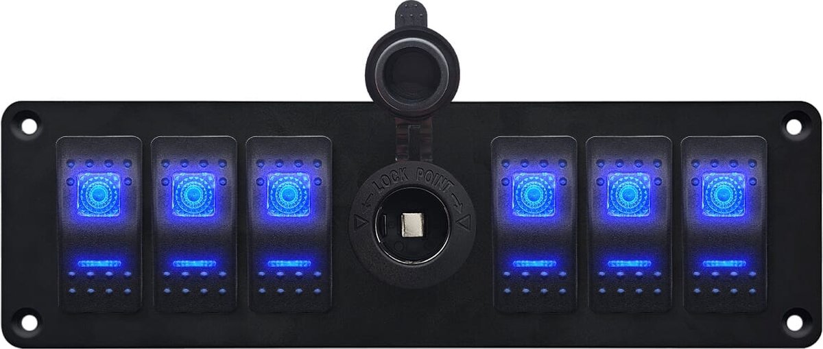 ProRide Schakelpaneel 12V voor Auto/Boot - Sigarettenaansteker Stopcontact - 12/24V - 10A - 6 schakelaars