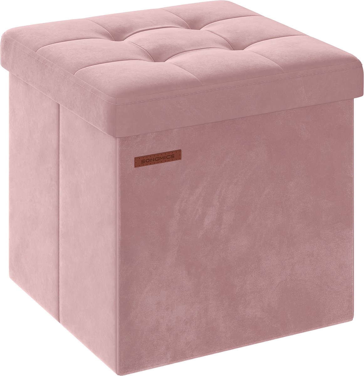 Fluwelen Zitkist - Opbergpoef - Voetsteun - MDF-constructie - Zachte schuimvulling - Pastelroze - 38 cm x 38 cm x 38 cm