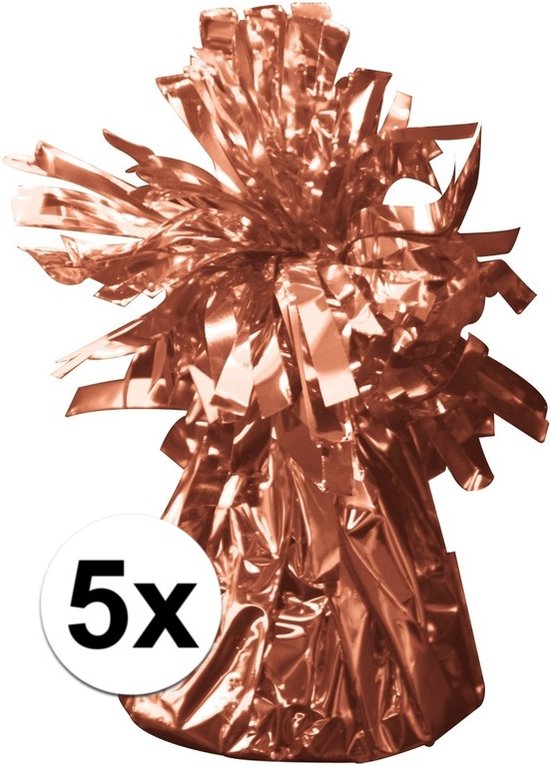 5x roségouden ballon ballast met glanzende, hangende slierten.