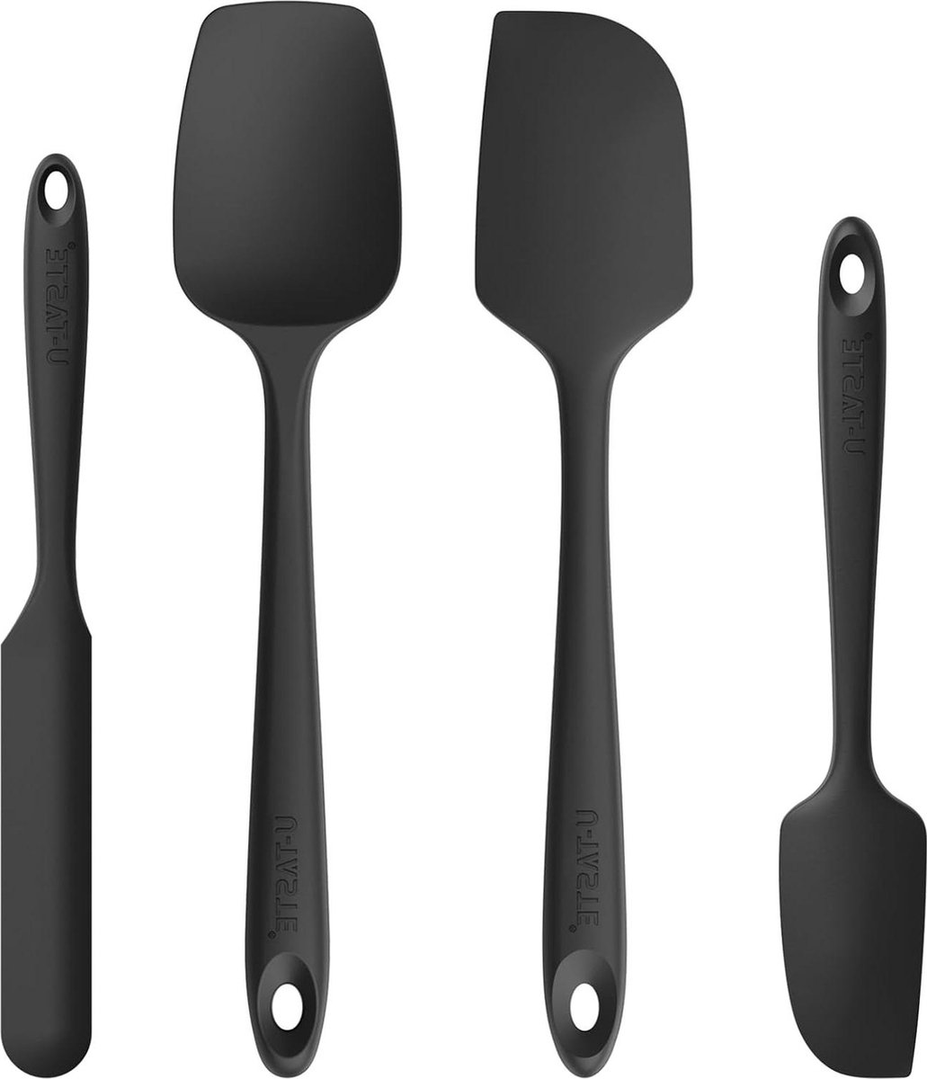 Hittebestendige spatel set 315 graden flexibel siliconenrubber hoge temperatuur keuken koken mengen bakschraper set van 4 (zwart)