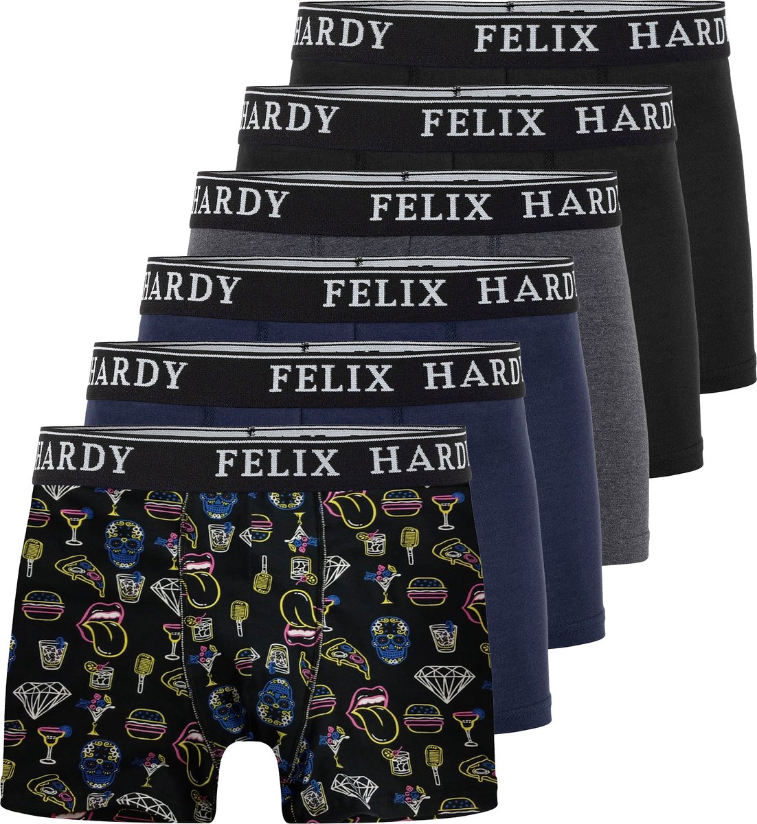 Felix Hardy Boxer - Boxershort Multipack 6 Pack - Onderbroek Mannen - Ondergoed - 95% Katoen Heren Zwart-Navy - S