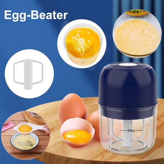 Elektrische mini-knoflookhakselaar - eierklopper - voedselhakmolen - draadloze knoflookpershakselaar - draagbare blender - groente fruit - waterdicht - siliconen oppervlak - 250+250ML (blauw) — afbeelding 4