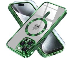 BixB hoesje met screenprotector geschikt voor iPhone 15 Pro MagSafe siliconen Backcover - Groen