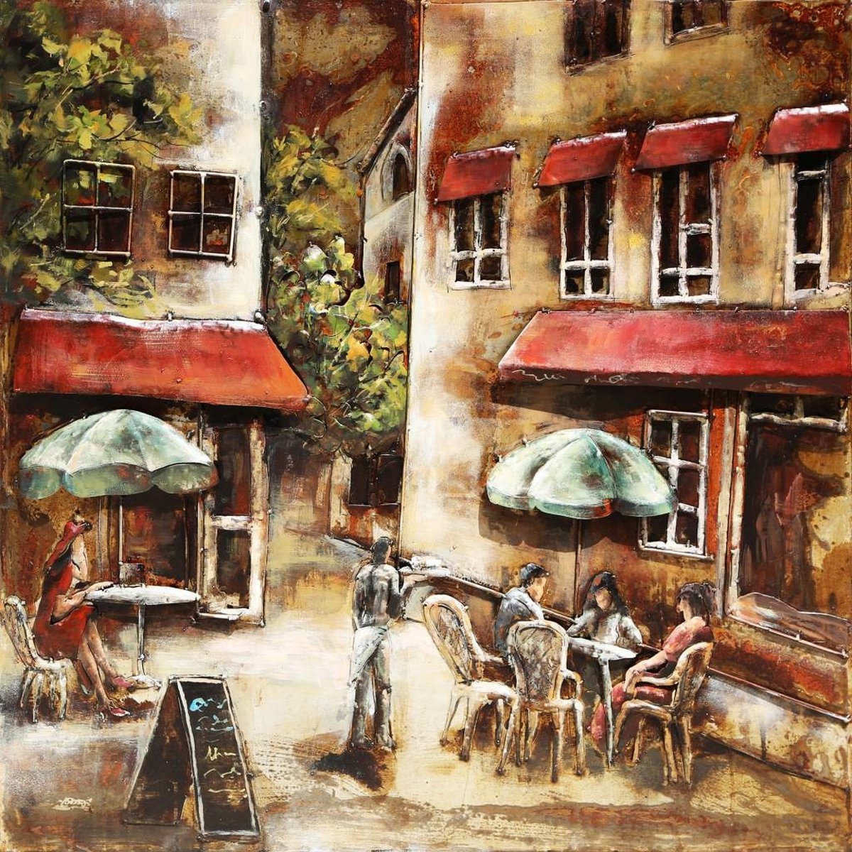 Schilderij - metaalschilderij - Zonnig terras , 100x100cm