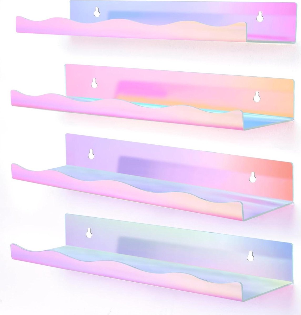Zwevende Iriserende Regenboog Acryl Planken voor Muur Display en Decoratieve Hangende Planken voor Badkamer Babykamer Set van 4 40 cm Lang
