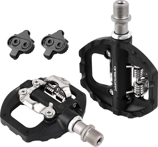 MTB-pedalen, aluminium, Aolly SPD, plat, dubbel platform met MTB-pedalen, aluminium, Aolly SPD, plat, dubbel platform met