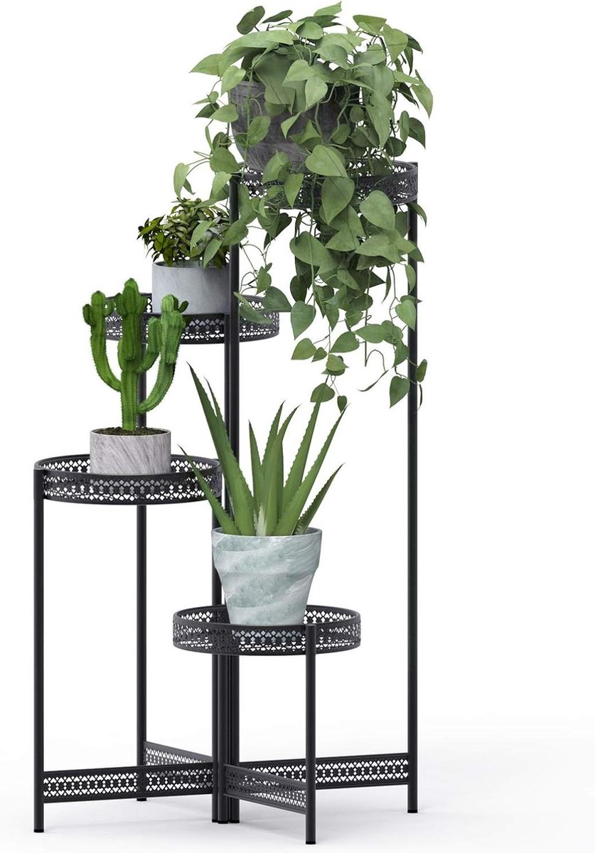 Green Harmony Smeedijzeren-plantenrek-metaal-4-niveaus-planten-bloemen-draaibaar-huis-balkon-tuin-20-kg-53x90cm-L Plantentafel 2.0