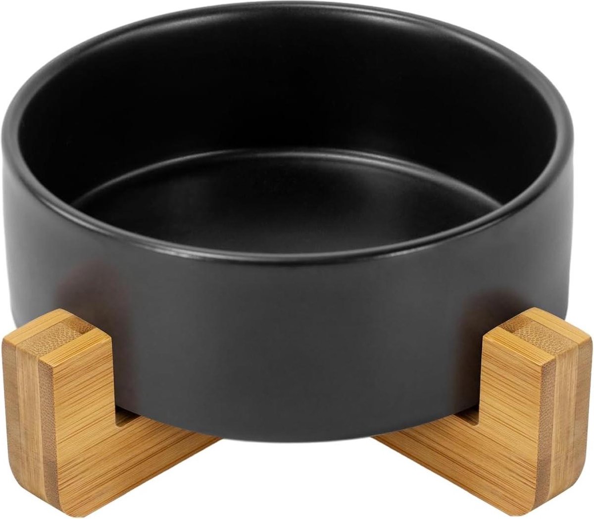 Hondenbak met keramische kom en bamboe standaard - voor katten en honden - 400ml - zwart