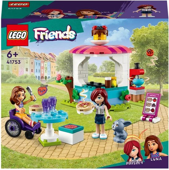 Boîte La Crêperie LEGO Friends avec des images du jouet, des figurines et le logo.