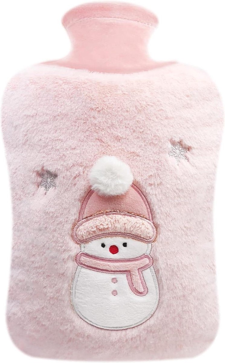 Bol.com 2 liter warmwaterkruik met kunstbont hoes voor kinderen - roze - handen voetwarmer nek- schouderpijnverlichting aanbieding
