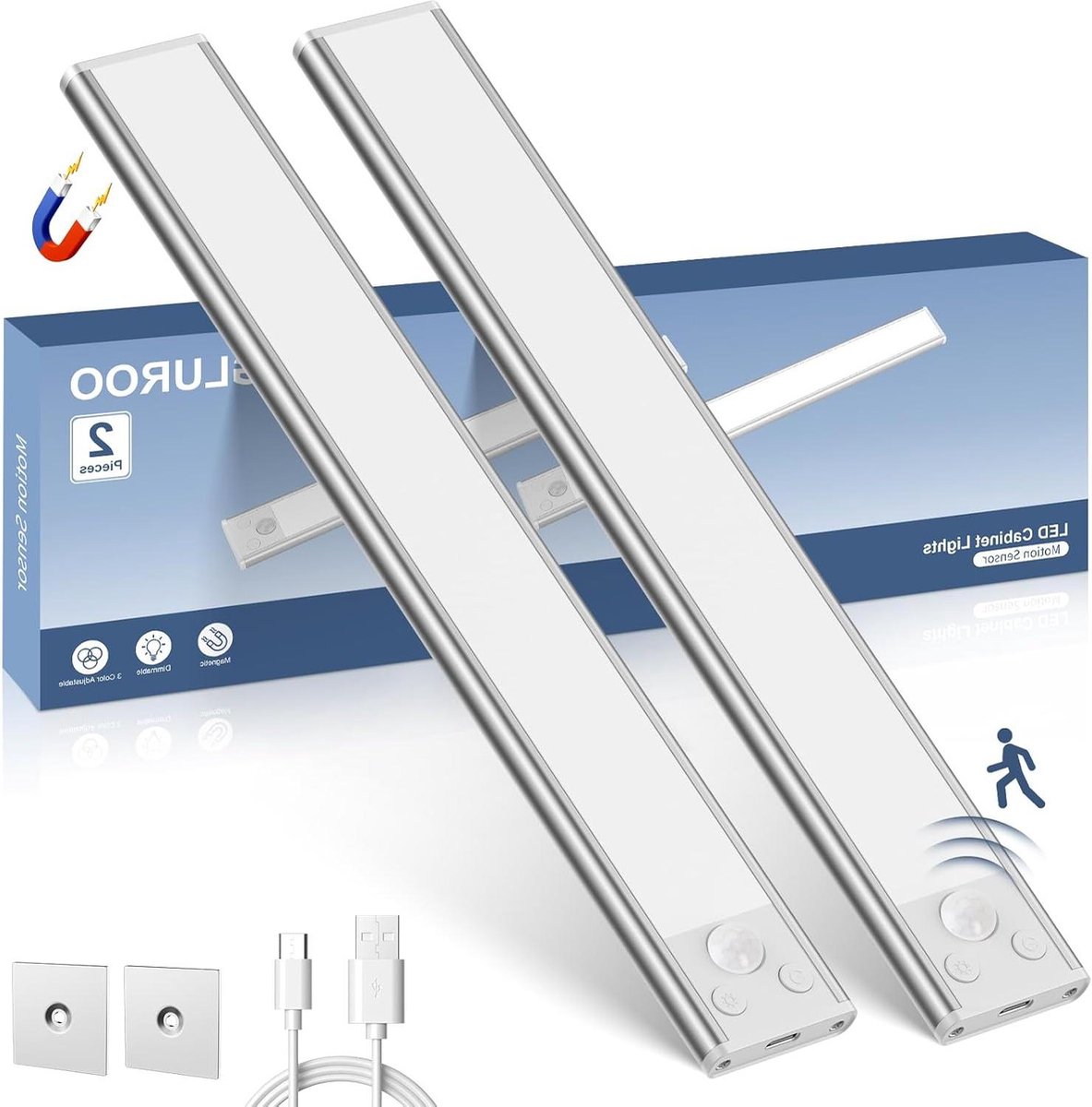 Kastverlichting met bewegingssensor 30CM 3 kleuren continu dimmen onderkastverlichting keuken USB C oplaadbaar slaapkamer trap 2 stuks
