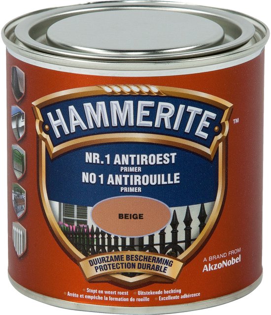 Blik Hammerite Nr.1 Antiroest Primer beige. Duurzame bescherming, stopt roest. Een merk van AkzoNobel.