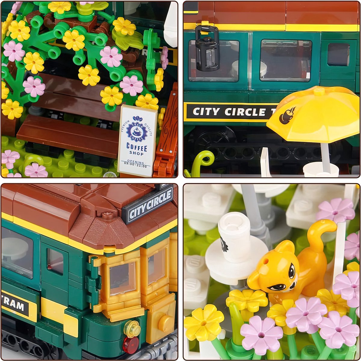 Zhe Gao DZ6002 Classic Trein Café bouwset incl. 4 minifigures | City & friends adventure Modelbouw | Educatief Creator speelgoed bouwpakketten voor kinderen & volwassenen | Bloemen foodtruck niet compatibel met lego | Bouwdoos met 1081 bouwstenen — afbeelding 3