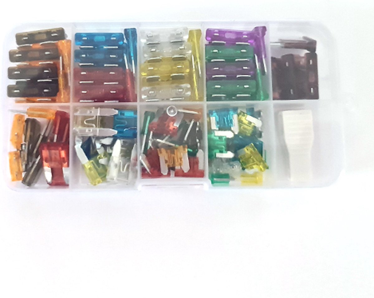 STEEKZEKERING Auto zekering assortiment 100 delig micro, mini, standaard zekeringen Assortiment box 100 stuks