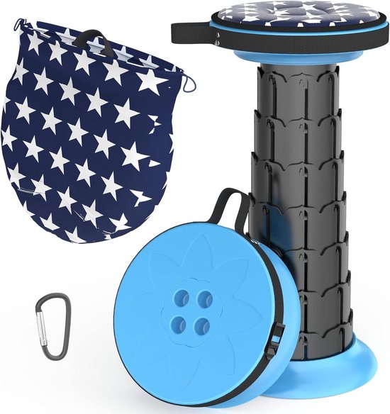 Draagbare telescopische kruk - opvouwbare opvouwbare kruk met kussen, lichtgewicht stoel, 200 kg draagvermogen voor kamperen, wandelen, vissen, wachtrij