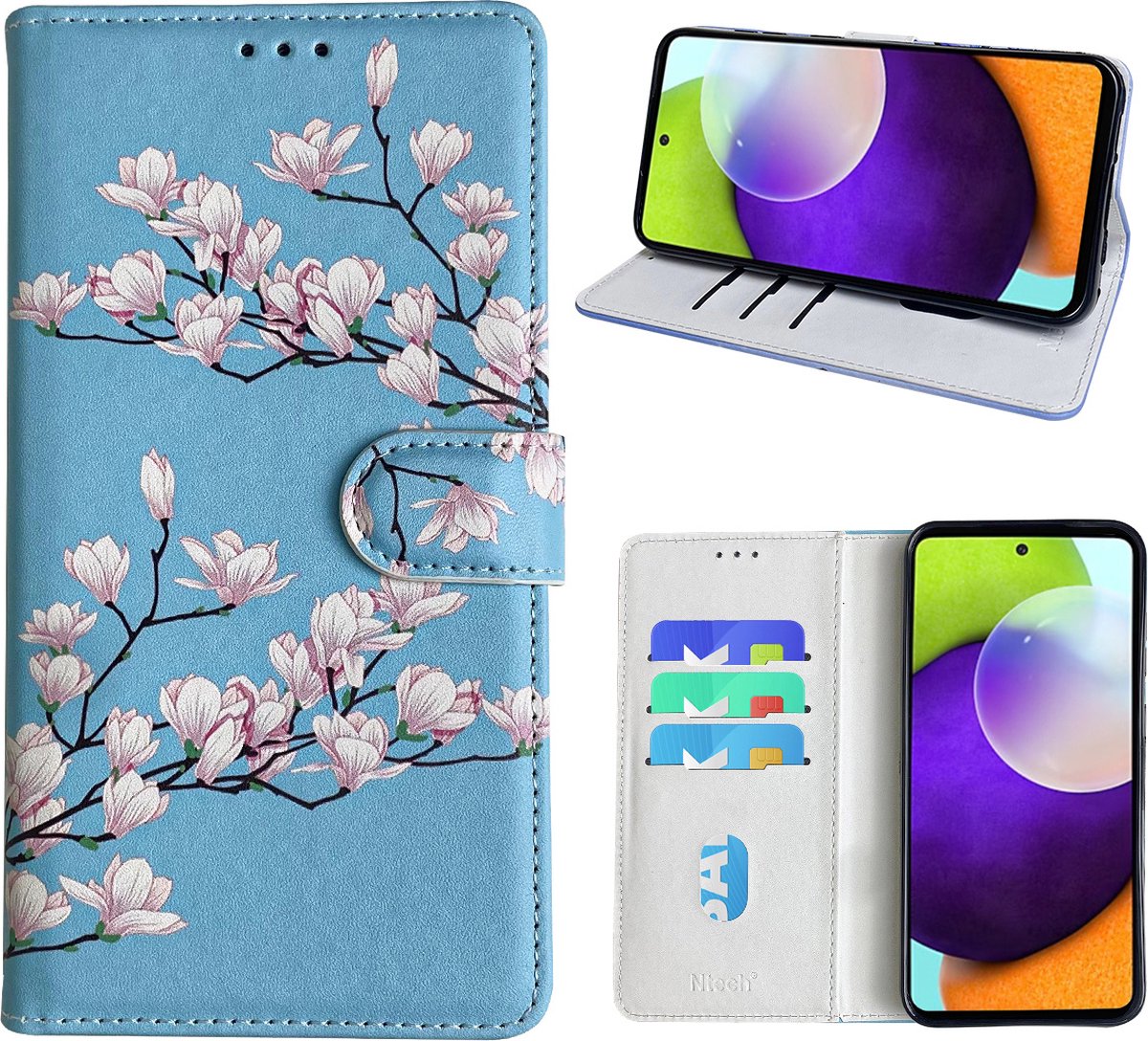 Hoesje geschikt voor Samsung Galaxy A52 Bookcase met blossom bloemen print