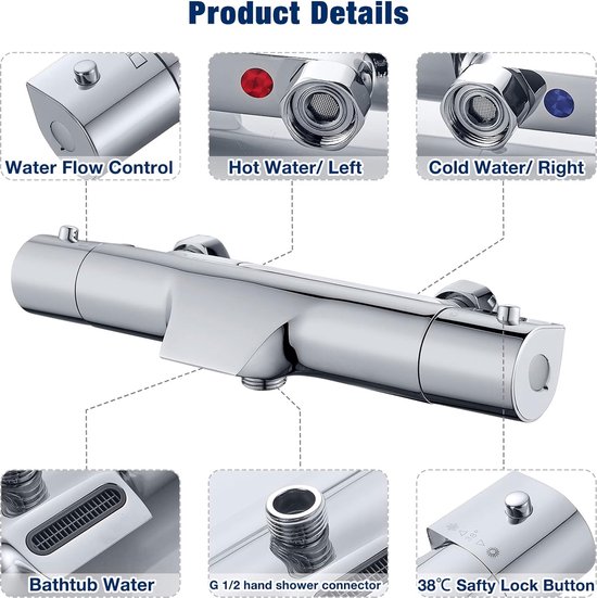 Robinets De Baignoire Mélangeur De Bain Avec Thermostat Mural Robinet